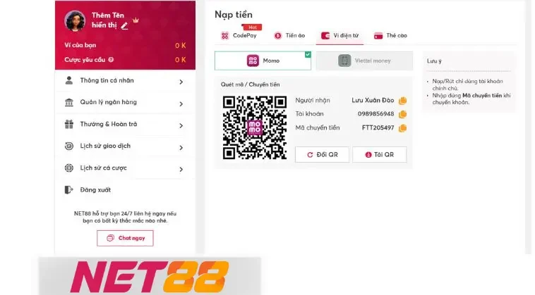 Nạp Tiền Net88 Bằng Các Hình Thức Phổ Biến